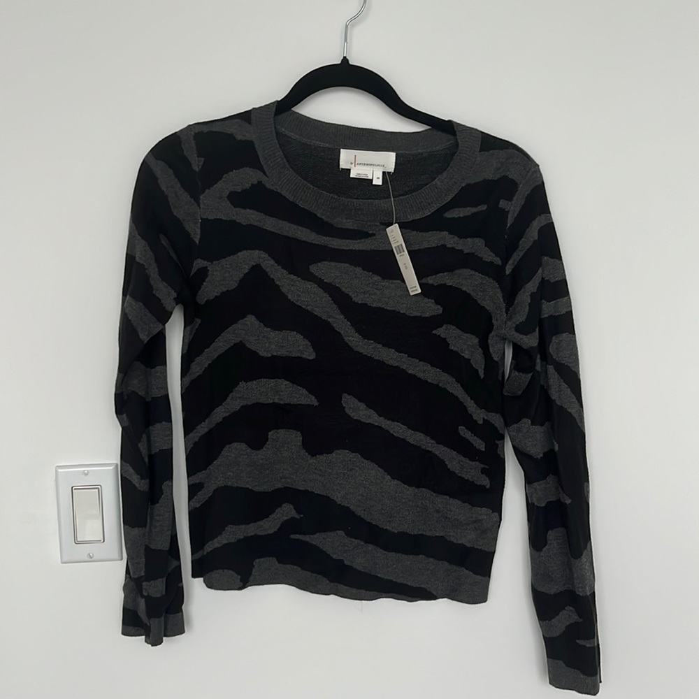 Anthropologie Black and Gray Zebra Print Sweater. Size XS.